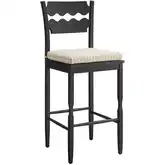 Jax Wavy Razor Back Bar Stool in Black Oak & Oatmeal Stripe Fabric