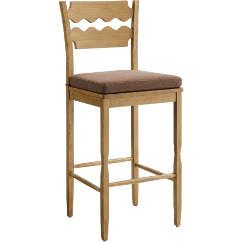 Jax Wavy Razor Back Bar Stool in Weathered Oak & Cocoa Brown Fabric