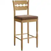 Jax Wavy Razor Back Bar Stool in Weathered Oak & Cocoa Brown Fabric