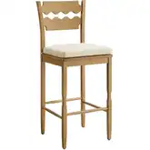 Jax Wavy Razor Back Bar Stool in Weathered Oak & Linen White Fabric