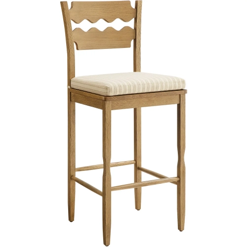 Jax Wavy Razor Back Bar Stool in Weathered Oak & Oatmeal Stripe Fabric