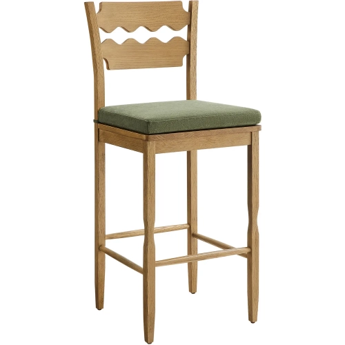 Jax Wavy Razor Back Bar Stool in Weathered Oak & Sage Green Fabric
