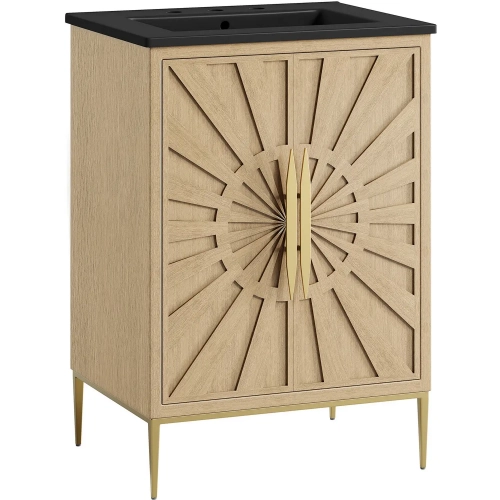 Awaken 24" Bathroom Vanity in Oak Finish & Black Ceramic