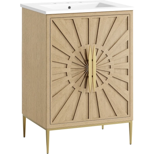 Awaken 24" Bathroom Vanity in Oak Finish & White Ceramic