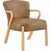 Arden Accent Arm Chair in Toast Brown Vegan Leather & Wood