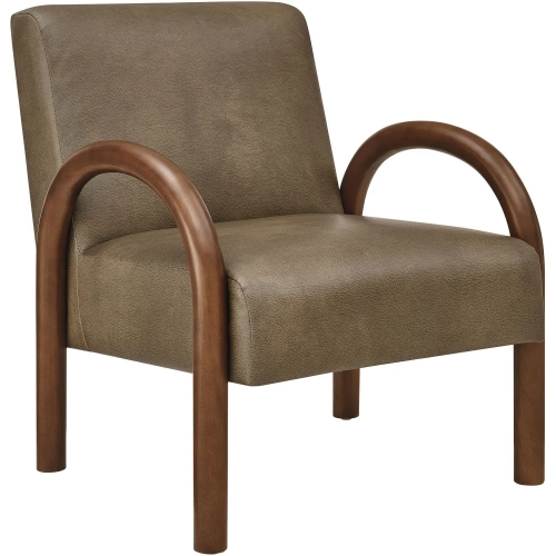 Lunet Accent Chair in Mushroom Brown Vegan Leather & Wood
