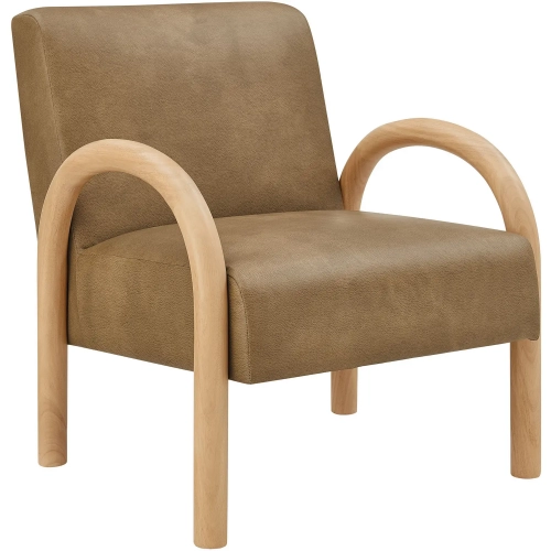 Lunet Accent Chair in Toast Brown Vegan Leather & Wood