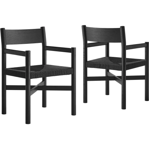 Alvia Dining Arm Chair in Black Oak Wood & Paper Rope (Set of 2)