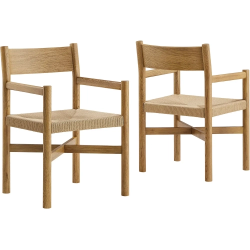 Alvia Dining Arm Chair in Weathered Oak Wood & Paper Rope (Set of 2)