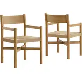 Alvia Dining Arm Chair in Weathered Oak Wood & Paper Rope (Set of 2)