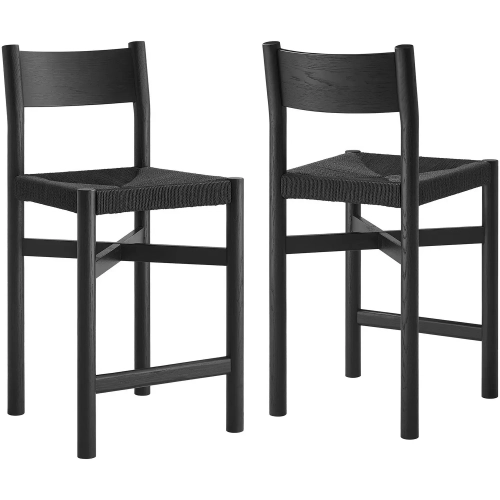 Alvia Counter Stool in Black Oak Wood & Paper Rope (Set of 2)