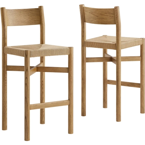 Alvia Bar Stool in Weathered Oak Wood & Paper Rope (Set of 2)