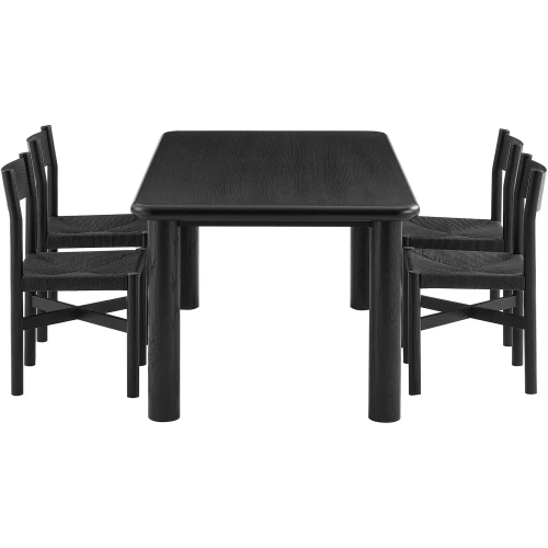 Alvia 5 Piece Dining Table & Chair Set in Black Oak Wood & Paper Rope