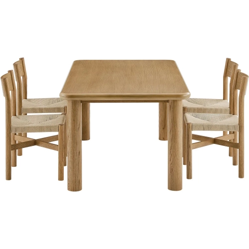 Alvia 5 Piece Dining Table & Chair Set in Weathered Oak Wood & Paper Rope