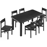 Alvia 7 Piece Dining Table Set in Black Oak Wood & Paper Rope