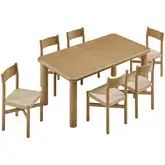 Alvia 7 Piece Dining Table Set in Weathered Oak Wood & Paper Rope