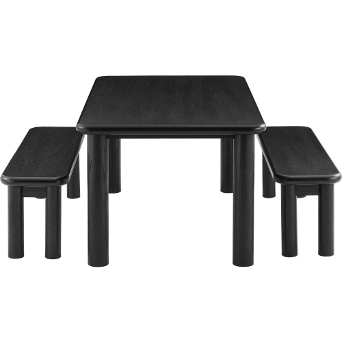 Alvia 3 Piece Dining Table & Bench Set in Black Oak Wood