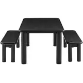 Alvia 3 Piece Dining Table & Bench Set in Black Oak Wood
