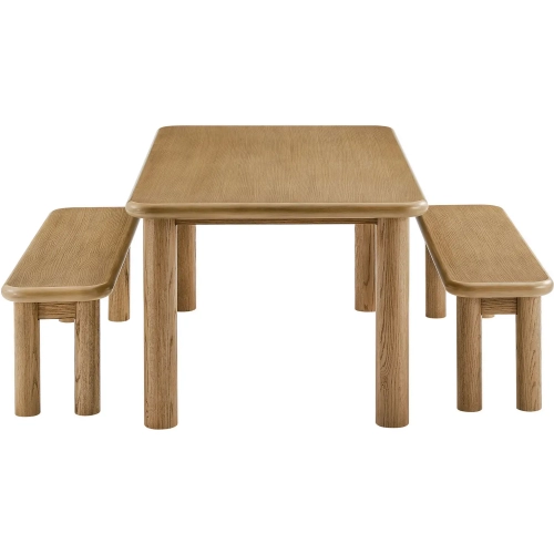 Alvia 3 Piece Dining Table & Bench Set in Weathered Oak Wood