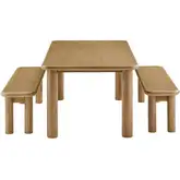 Alvia 3 Piece Dining Table & Bench Set in Weathered Oak Wood