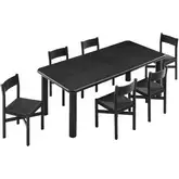 Alvia 7 Piece Extendable Dining Set in Black Oak Wood & Paper Rope