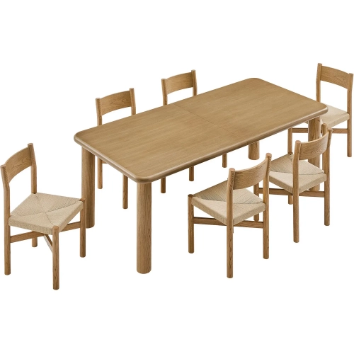 Alvia 7 Piece Extendable Dining Set in Weathered Oak Wood & Paper Rope