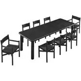 Alvia 9 Piece Extendable Dining Set in Black Oak Wood