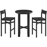 Alvia 3 Piece Round Bar Height Dining Set in Black Oak Wood & Paper Rope
