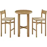 Alvia 3 Piece Round Bar Height Dining Set in Weathered Oak Wood & Paper Rope