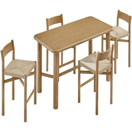 Alvia 5 Piece Bar Height Dining Set in Weathered Oak Wood