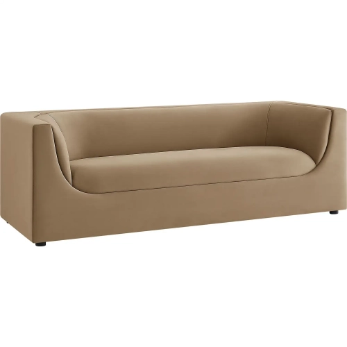 Hilda 86" Curved Back Sofa in Taupe Brown Velvet