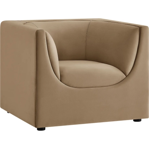Hilda Curved Back Accent Arm Chair in Taupe Brown Velvet
