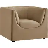 Hilda Curved Back Accent Arm Chair in Taupe Brown Velvet