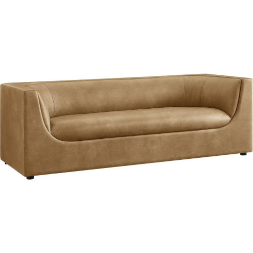 Hilda 86" Curved Back Sofa in Toast Brown Vegan Leather