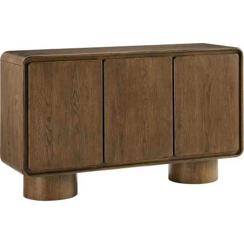 Lumo 3 Door Curved Accent Cabinet in Walnut Brown Wood