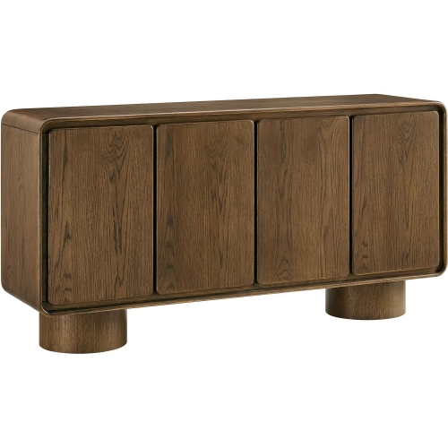 Lumo 4 Door Curved Accent Cabinet in Walnut Brown Wood