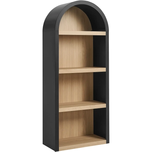 Caleb 4 Arched Display Shelf Bookcase in Black & Oak Finish