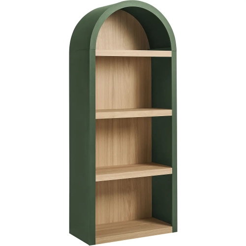 Caleb 4 Arched Display Shelf Bookcase in Hunter Green & Oak Finish