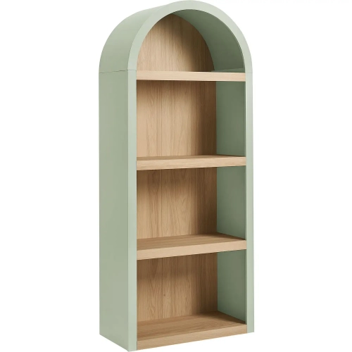 Caleb 4 Arched Display Shelf Bookcase in Sage Green & Oak Finish