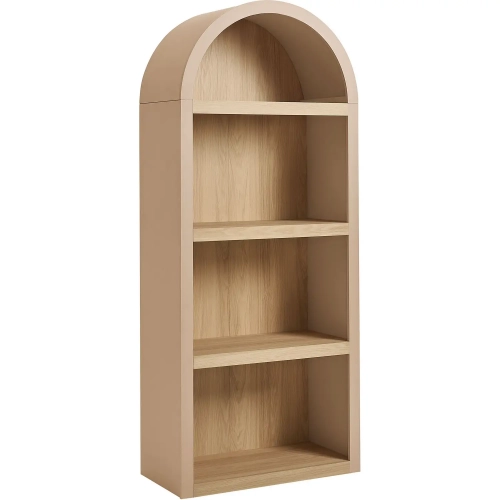 Caleb 4 Arched Display Shelf Bookcase in Tan Brown & Oak Finish