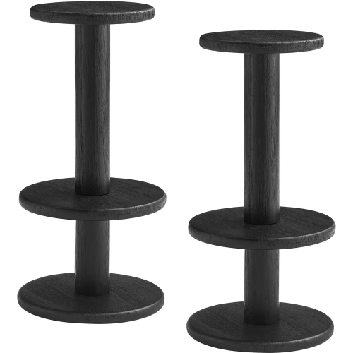 Neo 15" Round Indoor Outdoor Bar Stool in Brushed Black Acacia Wood (Set of 2)