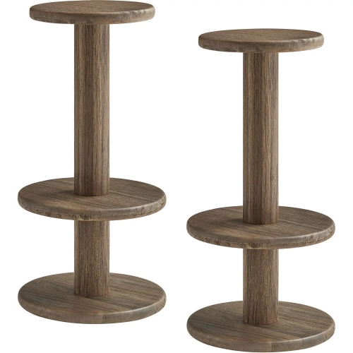 Neo 15" Round Indoor Outdoor Bar Stool in Brushed Brown Acacia Wood (Set of 2)