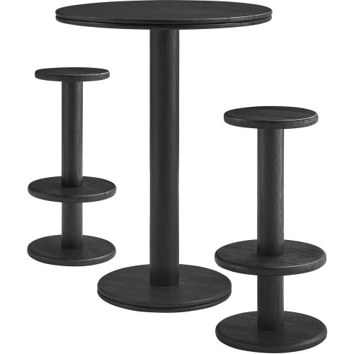 Neo 3 Piece Round Indoor Outdoor Bar Dining Set in Brushed Black Acacia Wood