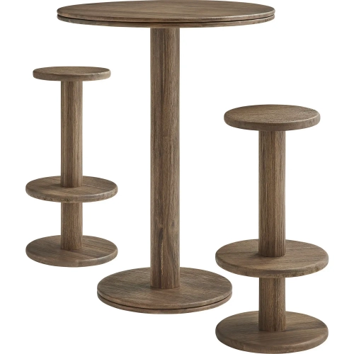 Neo 3 Piece Round Indoor Outdoor Bar Dining Set in Brushed Brown Acacia Wood