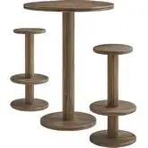 Neo 3 Piece Round Indoor Outdoor Bar Dining Set in Brushed Brown Acacia Wood