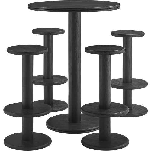 Neo 5 Piece Round Indoor Outdoor Bar Dining Set in Brushed Black Acacia Wood