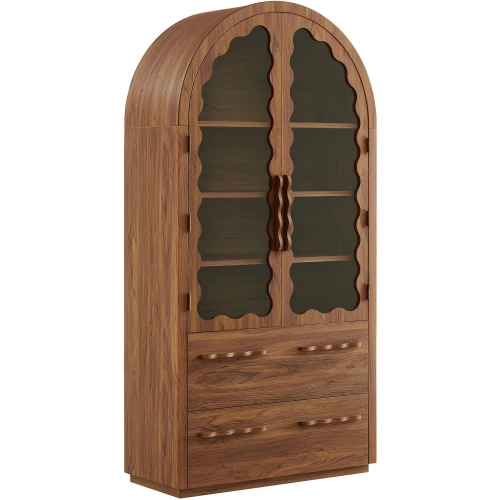 Rory 76" Arched Kitchen Dining Cabinet in Walnut Brown Finish