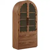 Rory 76" Arched Kitchen Dining Cabinet in Walnut Brown Finish