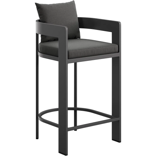 Tahoe Outdoor Bar Stool Chair in Aluminum & Charcoal Gray Fabric