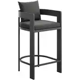 Tahoe Outdoor Bar Stool Chair in Aluminum & Charcoal Gray Fabric